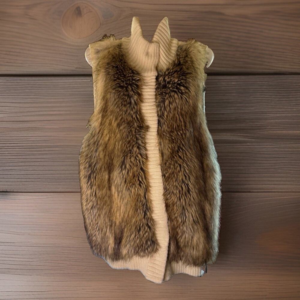 Michael Kors ivory Knit Turtleneck Sweater vest faux fox fur Trim M
